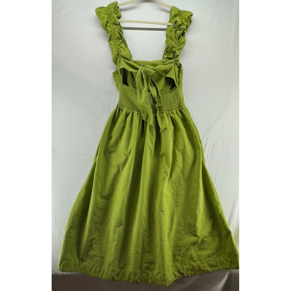 Free People Lime Green Ruffle Neck Tie Back Cotton Midi Dress Womens Medium - Picture 2 of 8